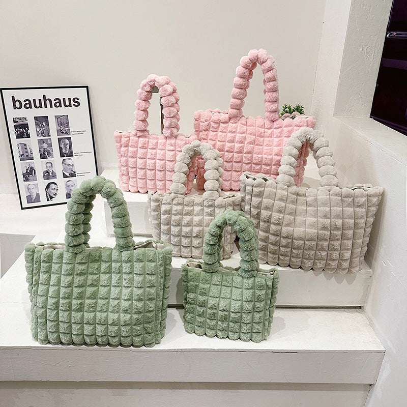 Stylish Plush Handbags in Korean Winter Fashion with High Capacity