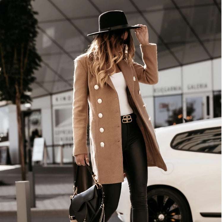 Stylish Slim-Fit Double-Breasted Wool Coat