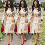 Stylish Women's Plaid Printed Trench Coat with Belt