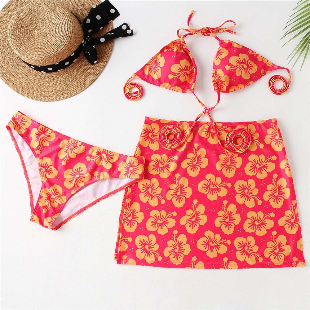 Three-piece Flower Printed Swimsuit