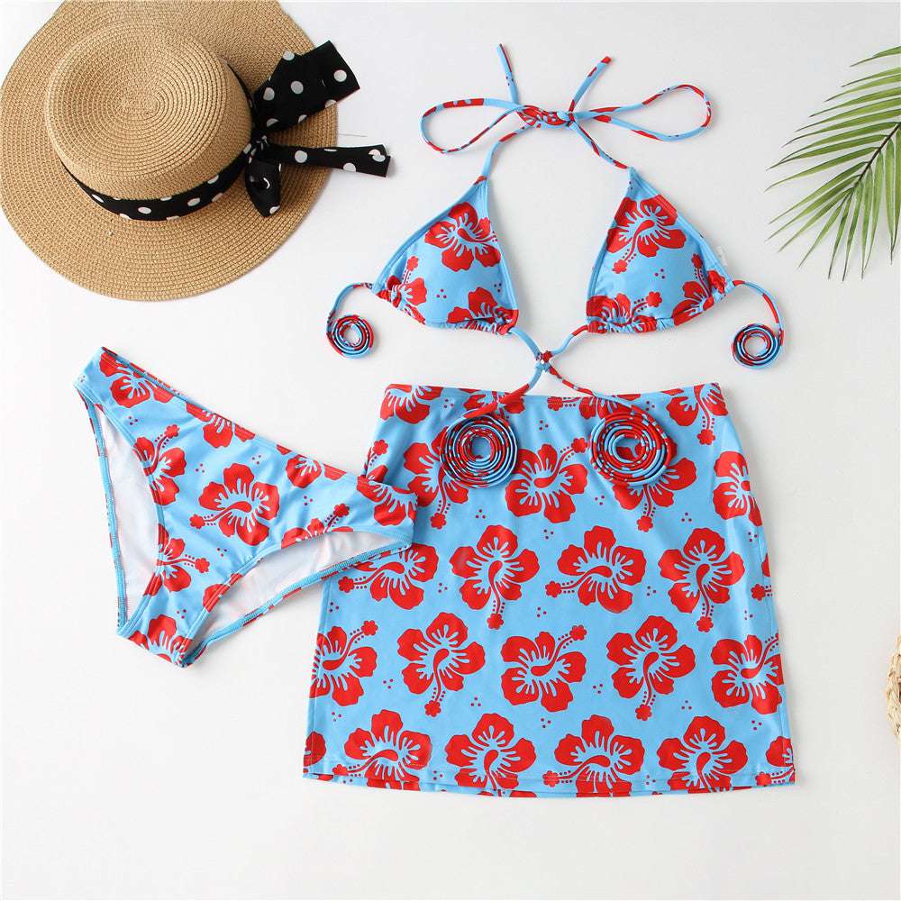 Three-piece Flower Printed Swimsuit