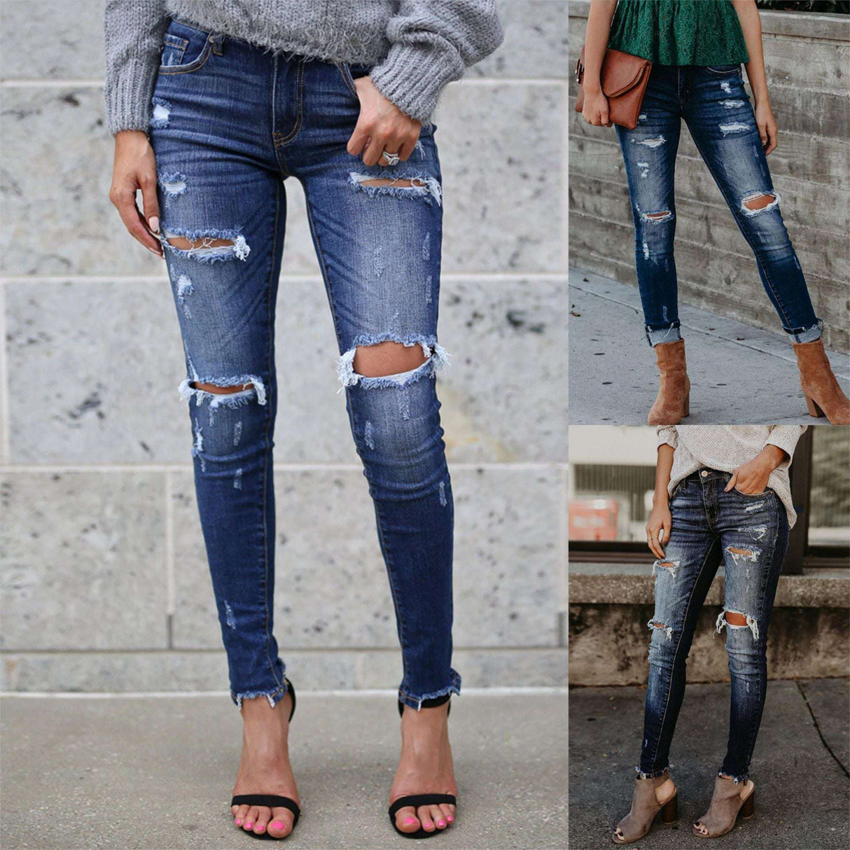 Tight Fitting Ripped Jeans Pant