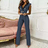 V-neck Houndstooth Jumpsuit Professional Wear