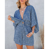 V-Neck Loose Fitting Patterned Jumpsuit