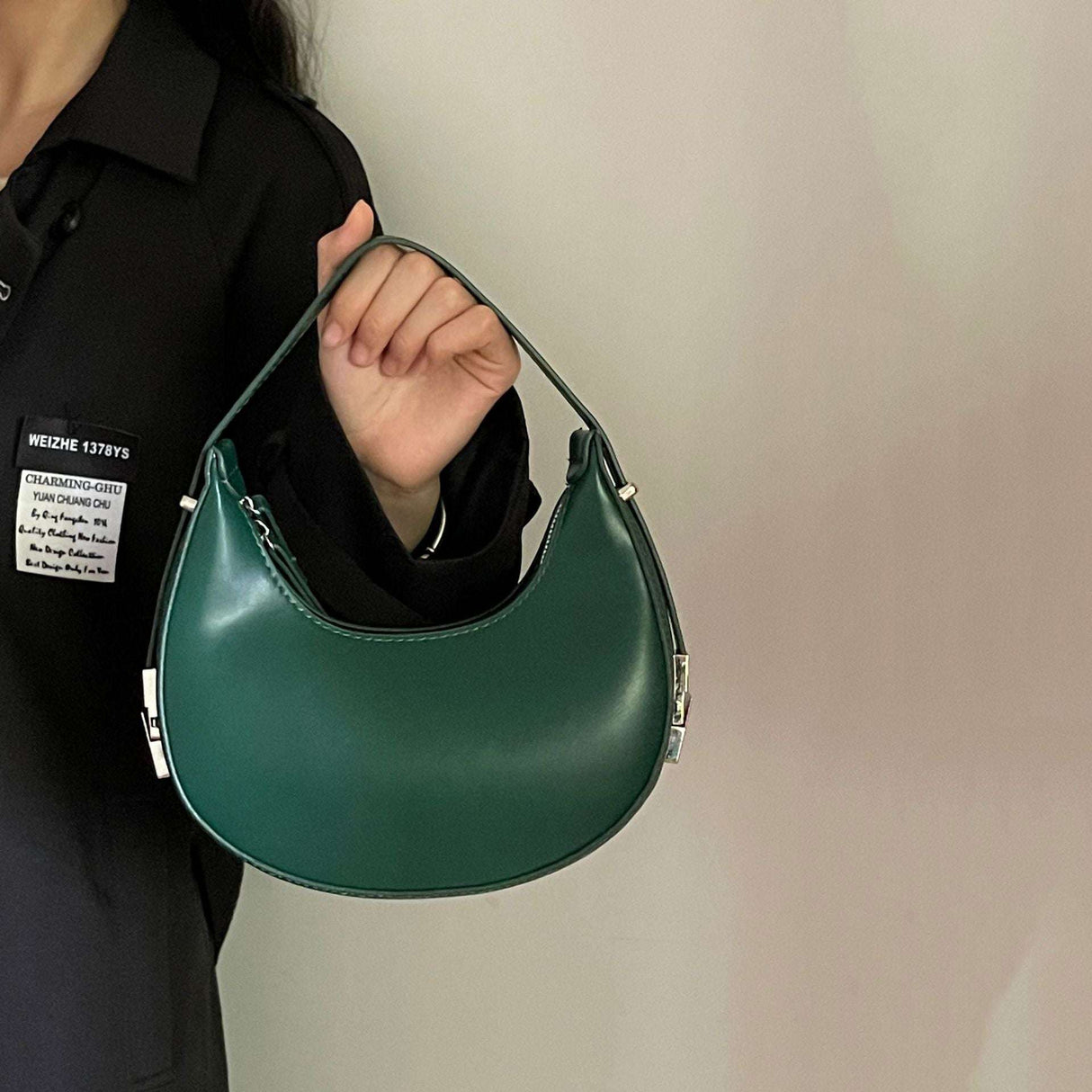 Versatile Crescent-Shaped Shoulder Handbag with Twist Lock