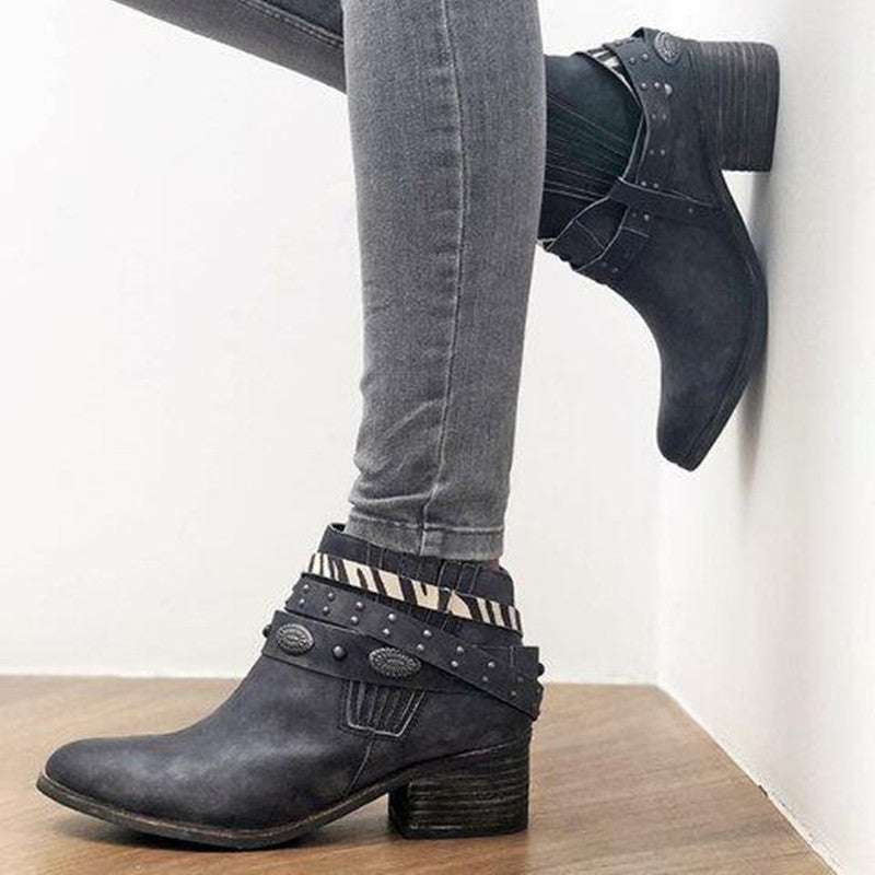 Leather Strapped Boots - Black