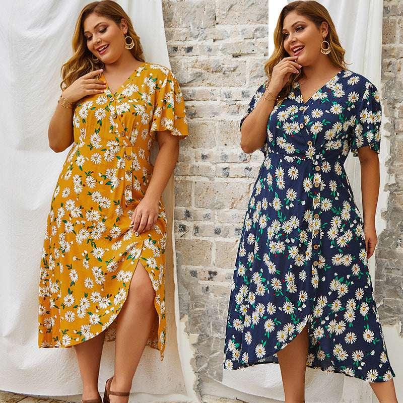 Vintage Plus Size Dress Women with Flower Print