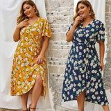Vintage Plus Size Dress Women with Flower Print