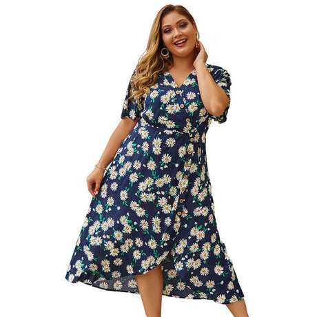 Vintage Plus Size Dress Women with Flower Print