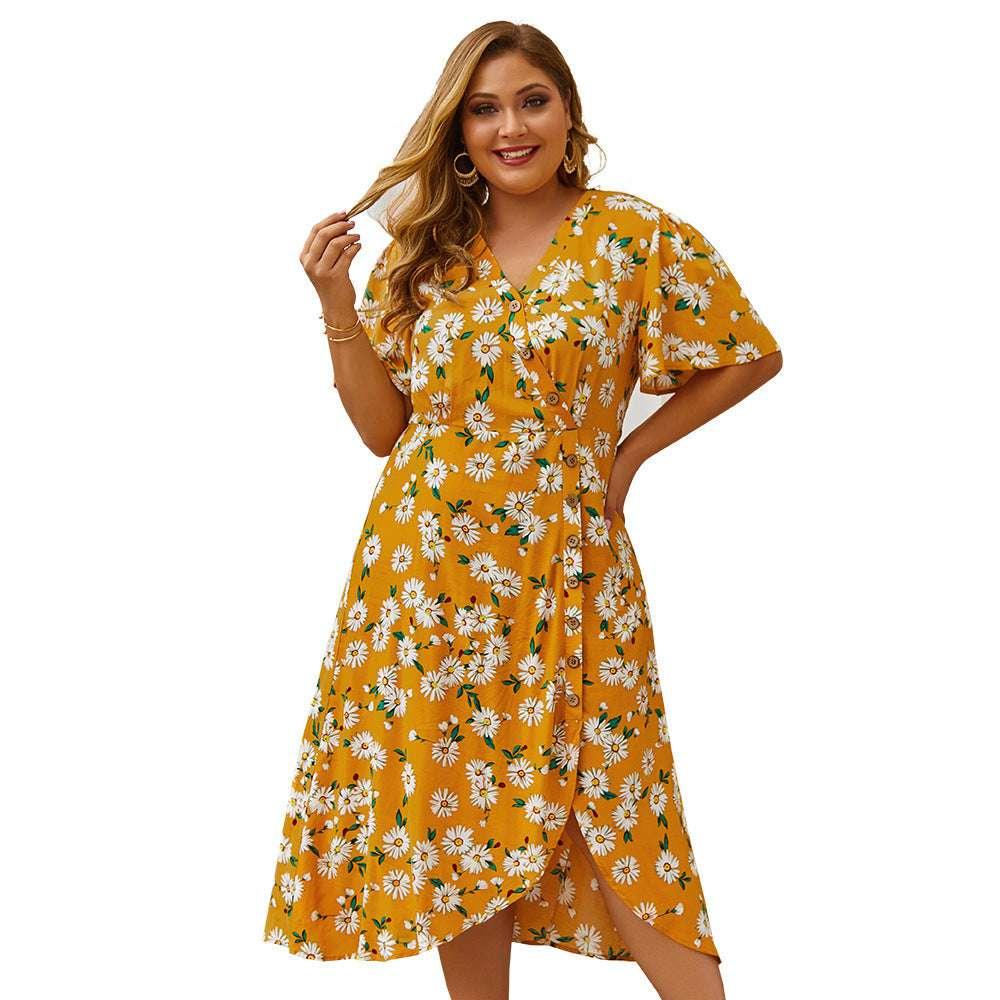 Vintage Plus Size Dress Women with Flower Print