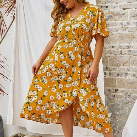 Vintage Plus Size Dress Women with Flower Print