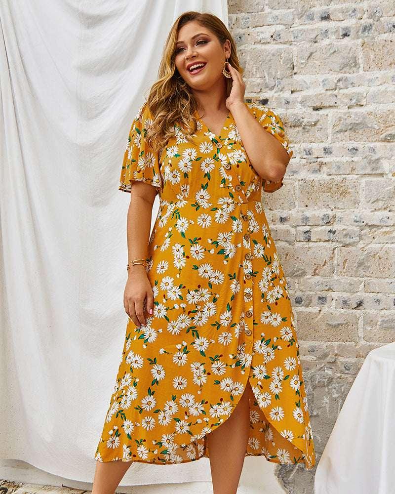 Vintage Plus Size Dress Women with Flower Print