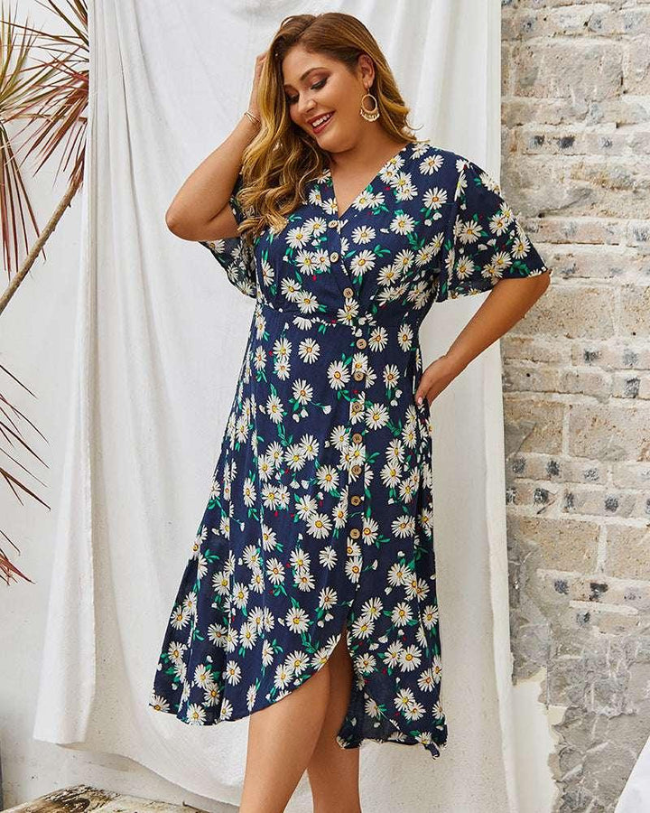 Vintage Plus Size Dress Women with Flower Print