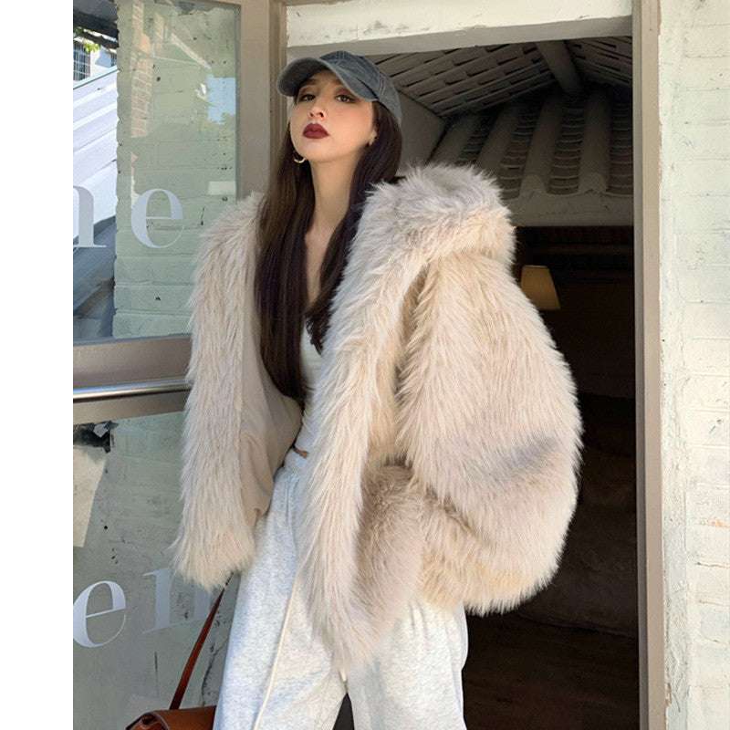 Warm Hooded Faux Fur Jacket for Casual, Relaxed Style