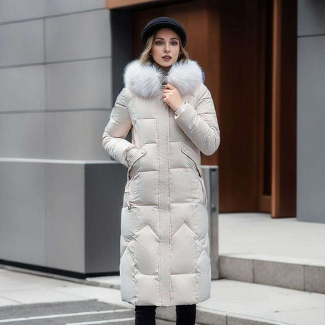 Warm Women's Quilted Jacket with Large Fur Collar