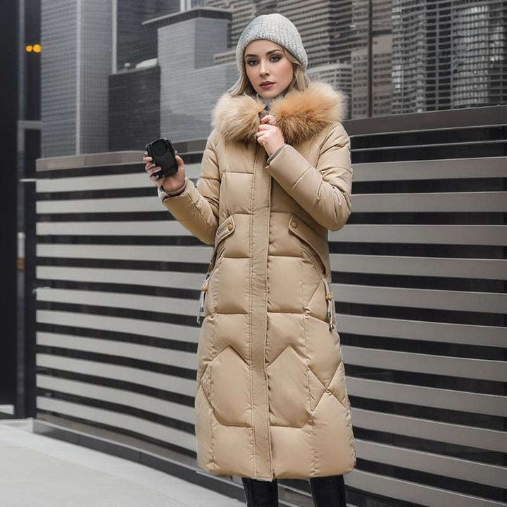 Warm Women's Quilted Jacket with Large Fur Collar