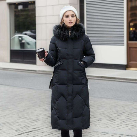 Warm Women's Quilted Jacket with Large Fur Collar