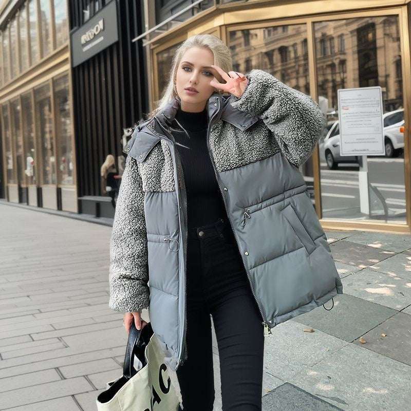 Winter Coat for Women with Lamb Wool Waist Drawstring