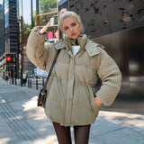 Winter Coat for Women with Lamb Wool Waist Drawstring