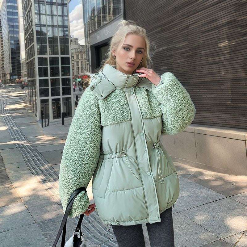 Winter Coat for Women with Lamb Wool Waist Drawstring