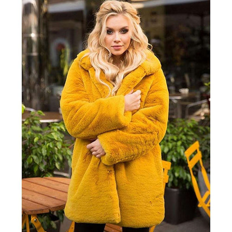 Winter Faux Fur Coat with Stand-up Collar Mid-length