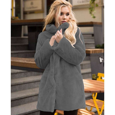 Winter Faux Fur Coat with Stand-up Collar Mid-length