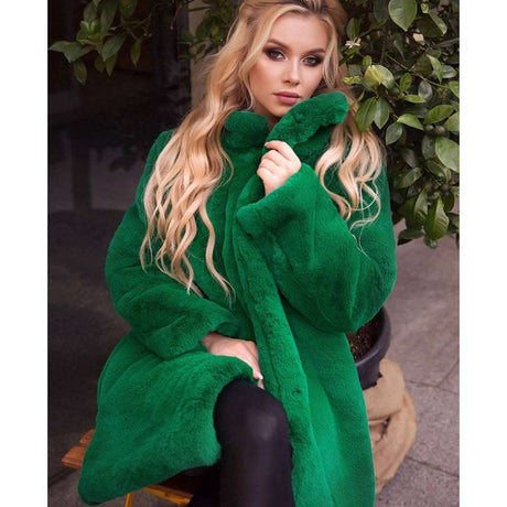 Winter Faux Fur Coat with Stand-up Collar Mid-length