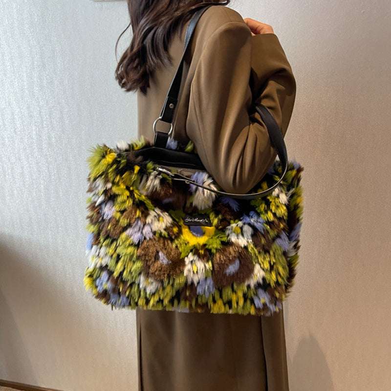 Winter Plush Flowers Shoulder Bag Handbag