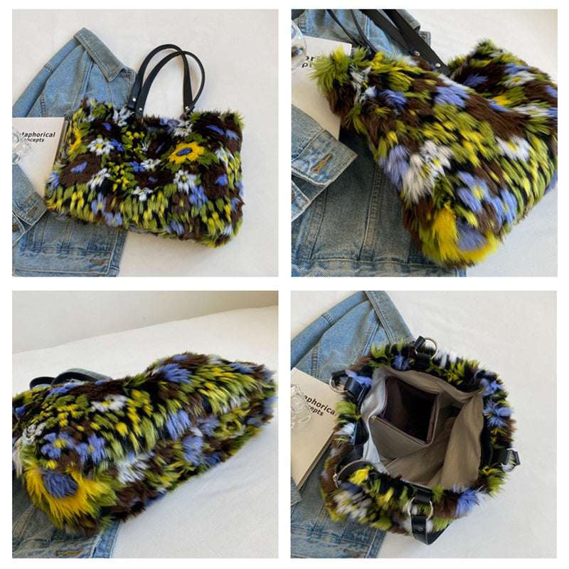 Winter Plush Flowers Shoulder Bag Handbag