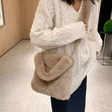 Winter Plush Tote Bag with Double Shoulder Straps