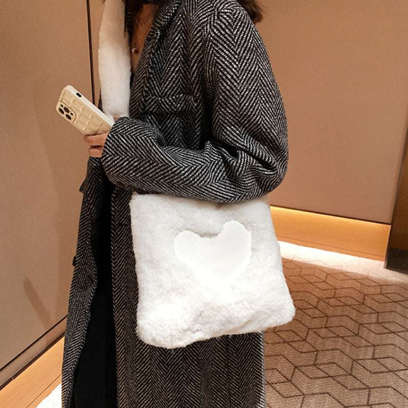 Winter Plush Tote Bag with Double Shoulder Straps