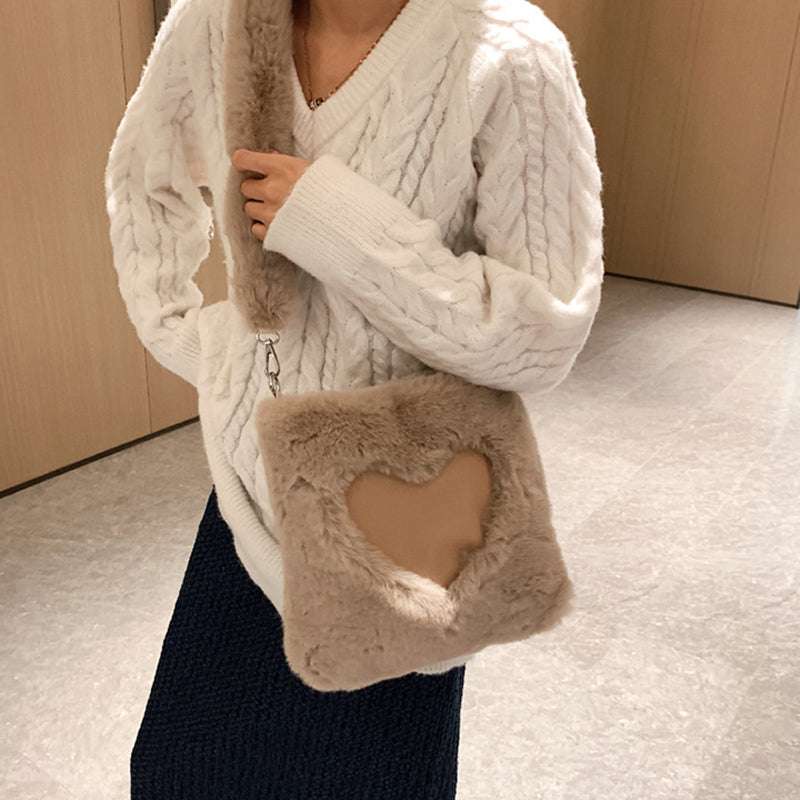 Winter Plush Tote Bag with Double Shoulder Straps