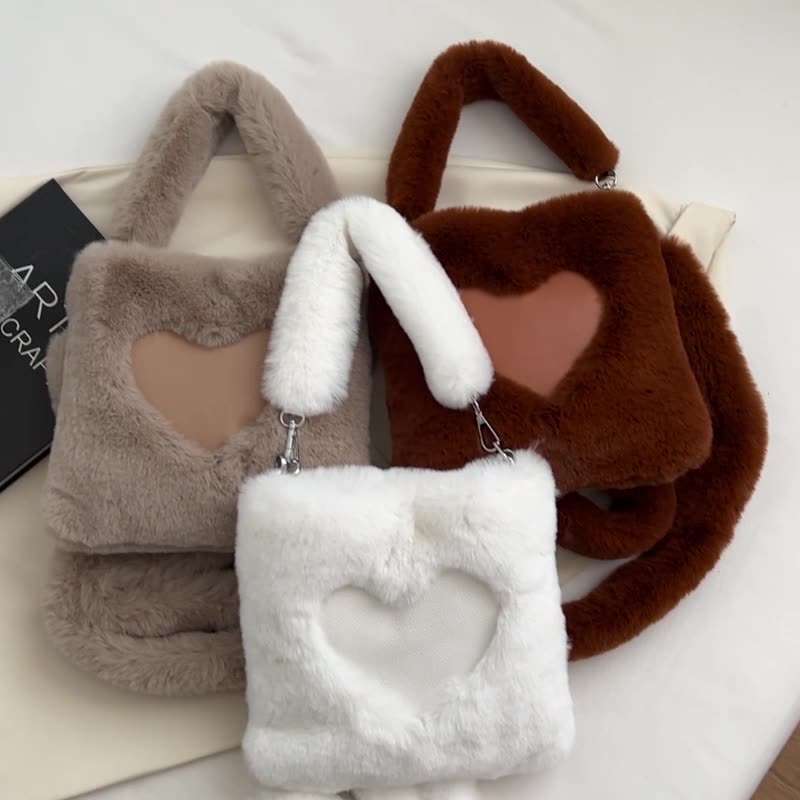 Winter Plush Tote Bag with Double Shoulder Straps