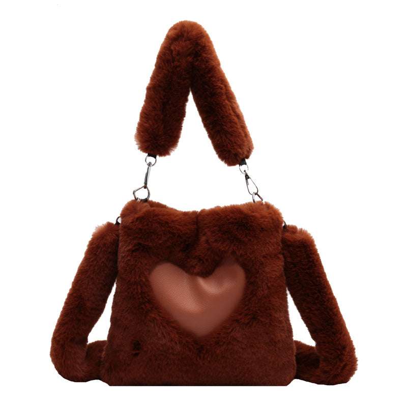 Winter Plush Tote Bag with Double Shoulder Straps