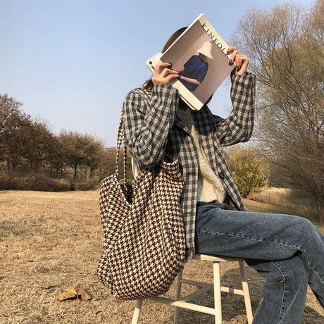 Winter Woolen Check Pattern Shoulder Bag