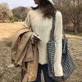 Winter Woolen Check Pattern Shoulder Bag