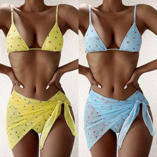 Women's Beach Style Printed Swimsuit Three Piece Set