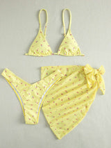 Women's Beach Style Printed Swimsuit Three Piece Set