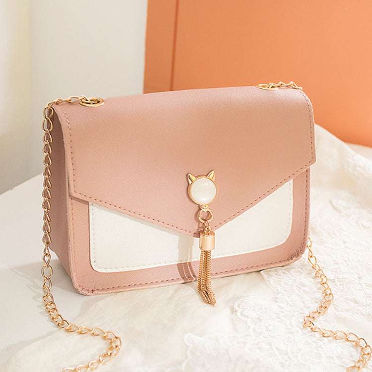 Women's Casual Small Square Crossbody Bag with Cat Lock Chain