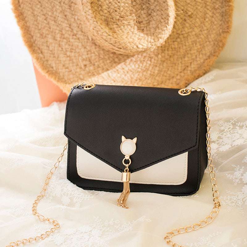 Women's Casual Small Square Crossbody Bag with Cat Lock Chain