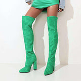 Women's Chunky Heel Suede High Heel Thigh Boots