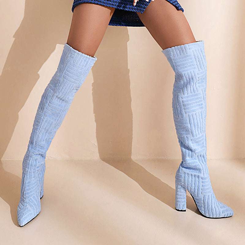 Women's Chunky Heel Suede High Heel Thigh Boots