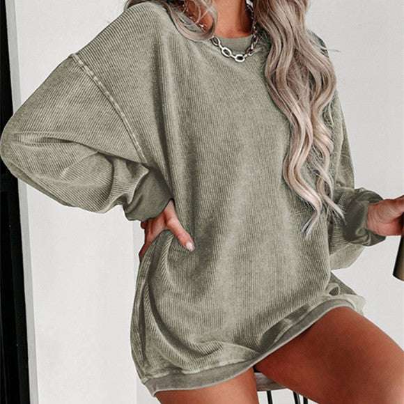 Trendy Brushed Hoody with Batwing Sleeves and Loose Crew Neck