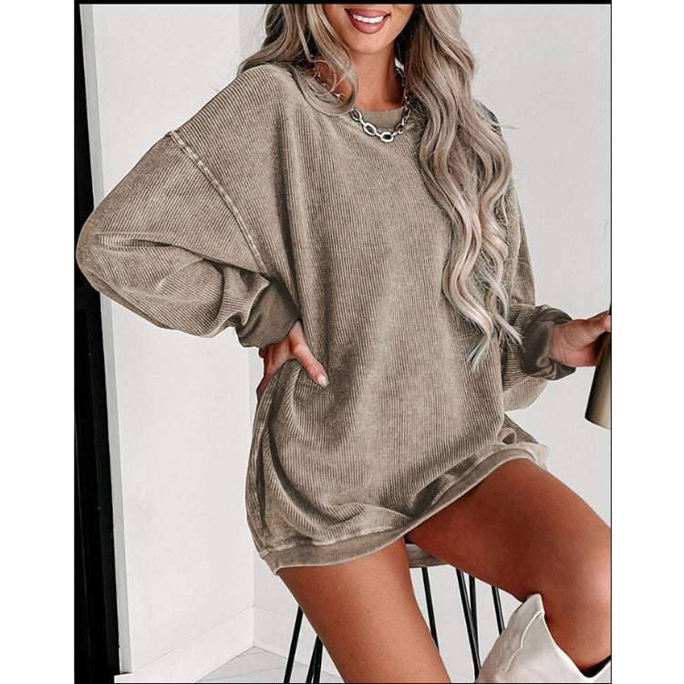 Trendy Brushed Hoody with Batwing Sleeves and Loose Crew Neck