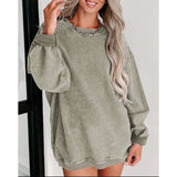 Trendy Brushed Hoody with Batwing Sleeves and Loose Crew Neck