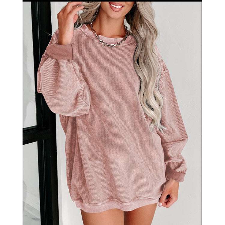 Trendy Brushed Hoody with Batwing Sleeves and Loose Crew Neck