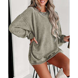 Trendy Brushed Hoody with Batwing Sleeves and Loose Crew Neck