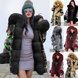 Women's Cotton Jacket With Hooded Coat And Fur Collar