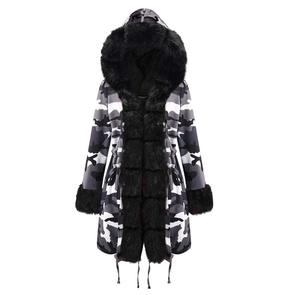 Women's Cotton Jacket With Hooded Coat And Fur Collar