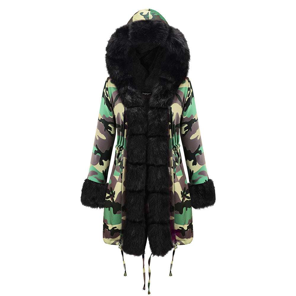 Women's Cotton Jacket With Hooded Coat And Fur Collar